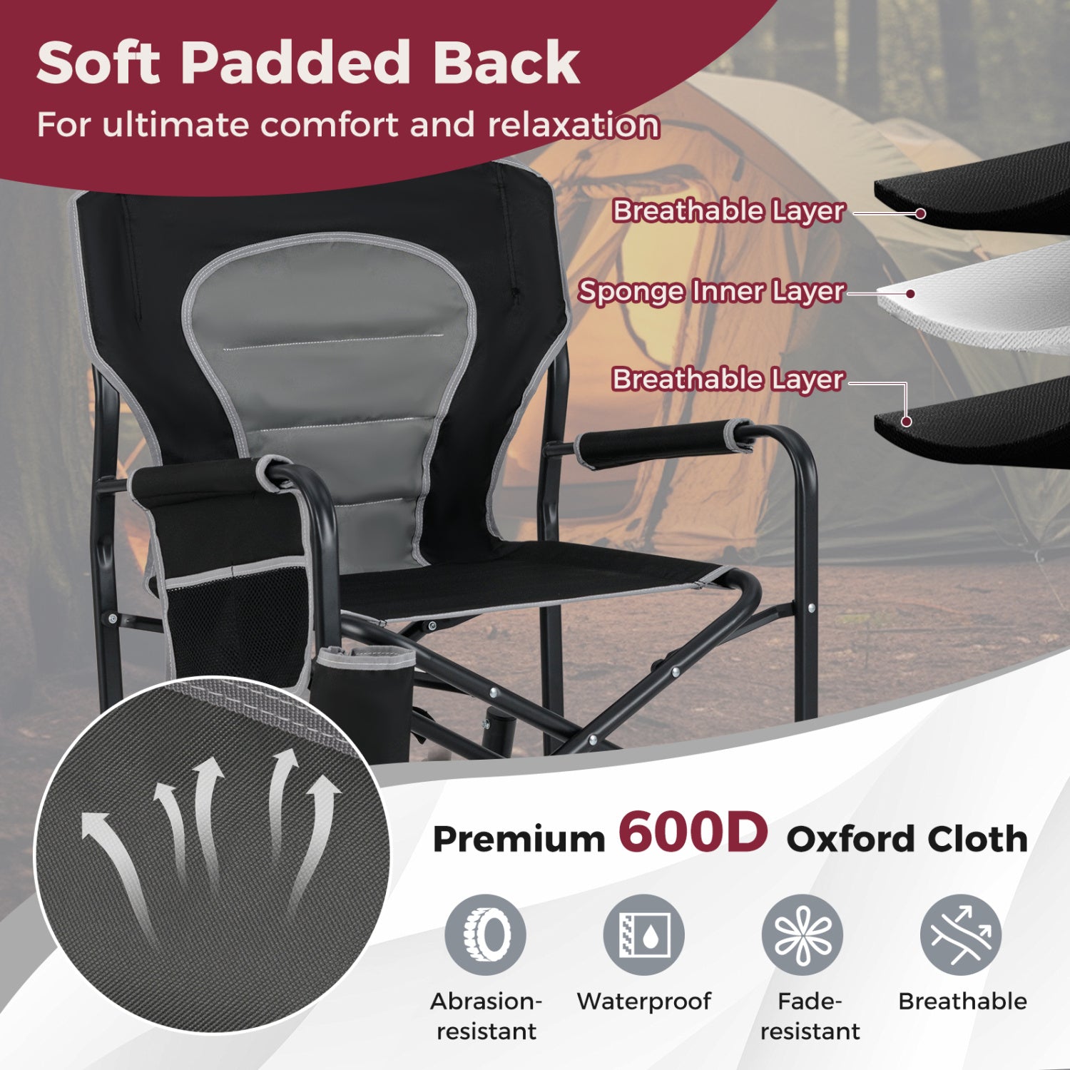 Outdoor Rocker Camping Chair, Dual Springs, Padded Back, Black Camping Furniture at Gallery Canada