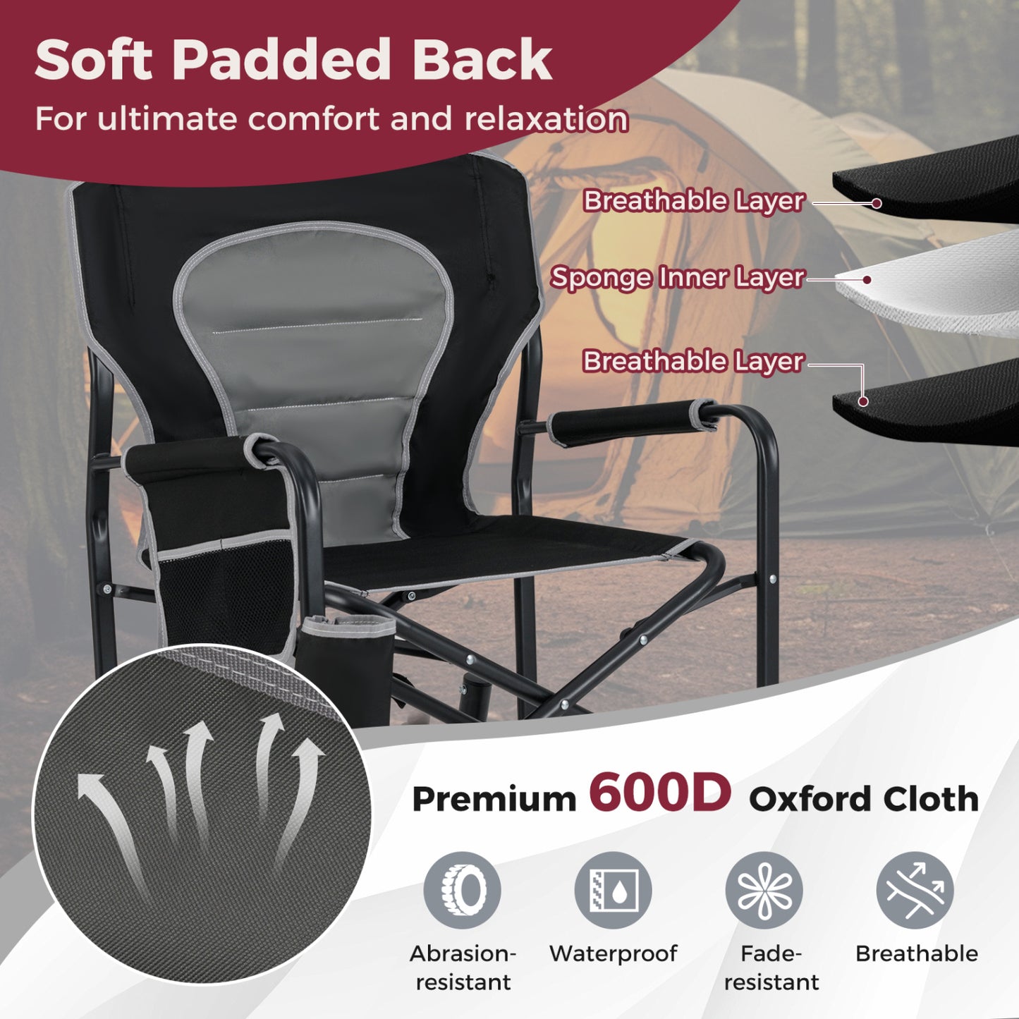 Outdoor Rocker Camping Chair, Dual Springs, Padded Back, Black Camping Furniture at Gallery Canada