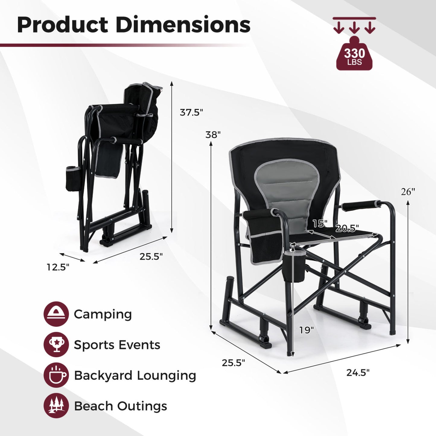 Outdoor Rocker Camping Chair, Dual Springs, Padded Back, Black Camping Furniture at Gallery Canada