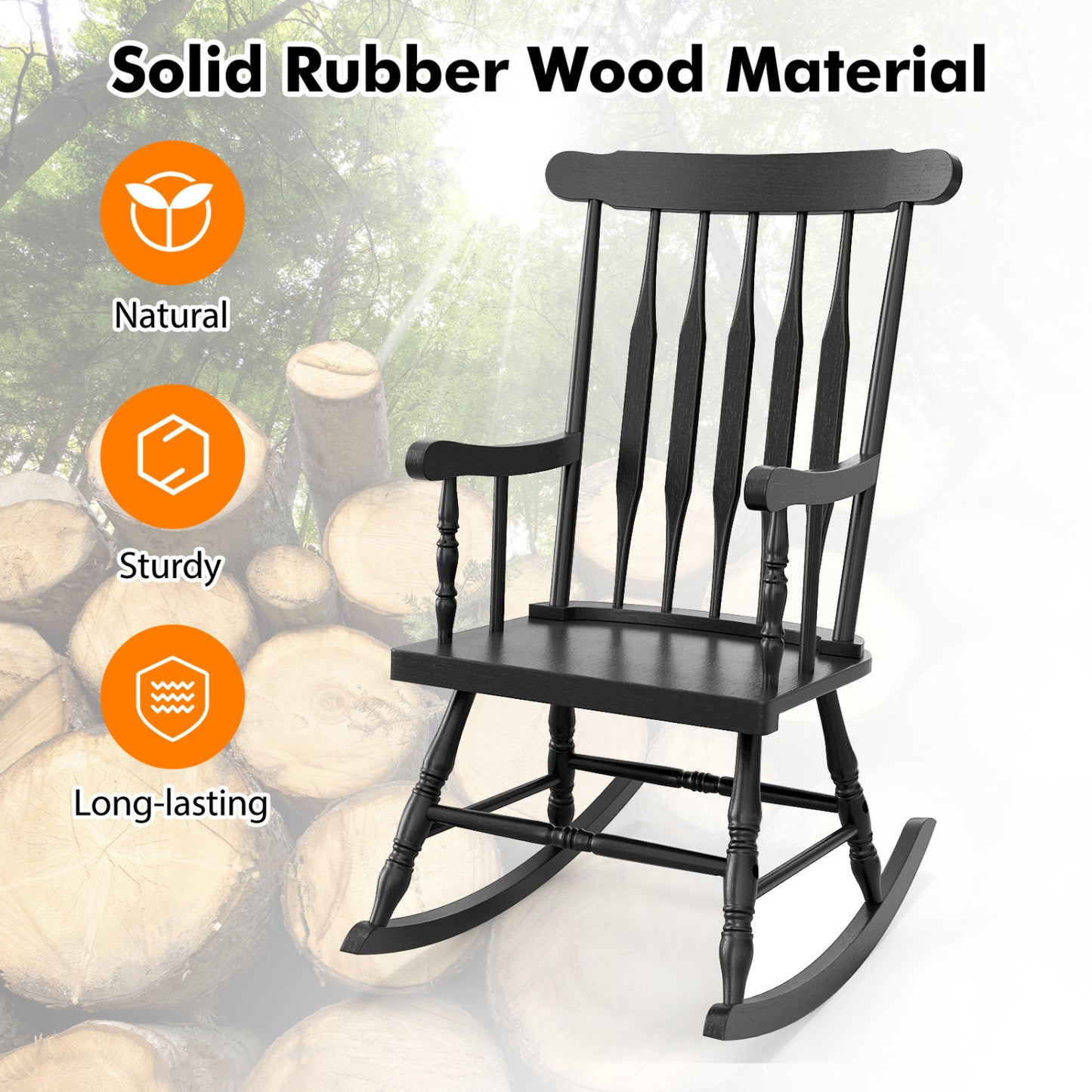 Solid Wood Porch Rocking Chair, Black Patio Rocking Chairs & Gliders at Gallery Canada