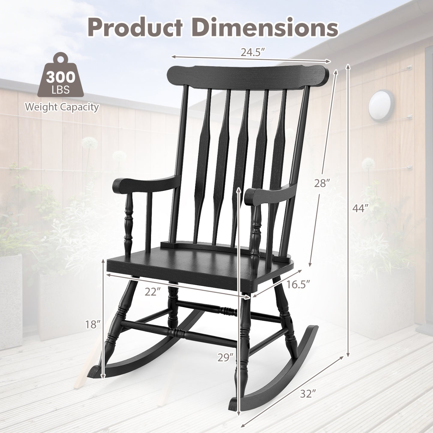 Solid Wood Porch Rocking Chair, Black Patio Rocking Chairs & Gliders at Gallery Canada