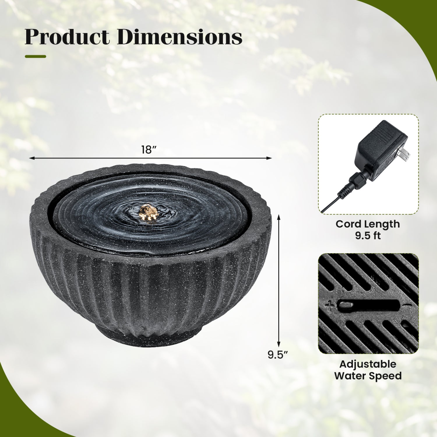 Outdoor Round Sphere Water Fountain With LED Lights, Pump, Gray Outdoor Decor at Gallery Canada