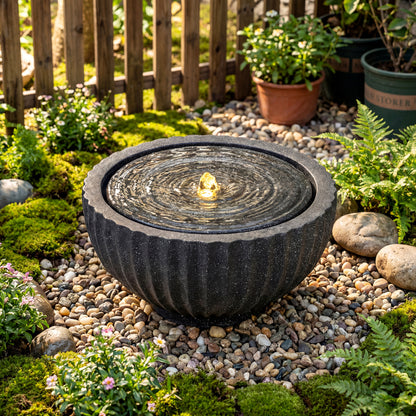 Outdoor Round Sphere Water Fountain With LED Lights, Pump, Gray Outdoor Decor at Gallery Canada