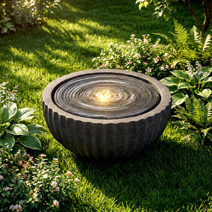Outdoor Round Sphere Water Fountain With LED Lights, Pump, Gray Outdoor Decor at Gallery Canada