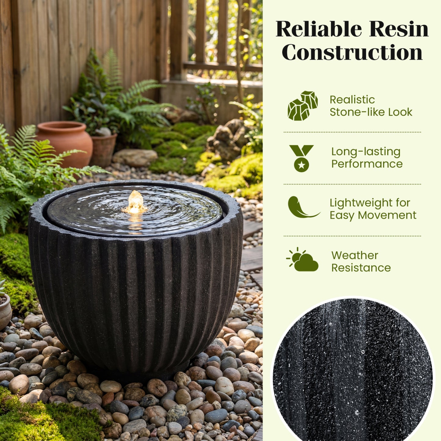 Outdoor Round Sphere Water Fountain With Pump For Garden, Gray Outdoor Decor at Gallery Canada