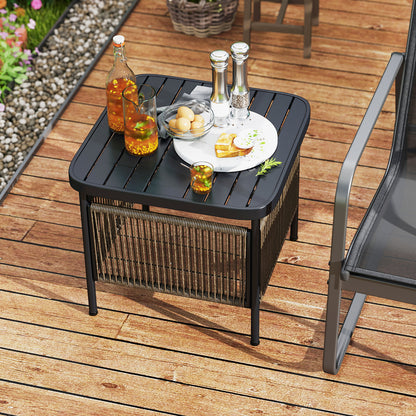 Outdoor Side Table with Umbrella Hole and Storage Shelf, Black Patio Coffee Tables at Gallery Canada