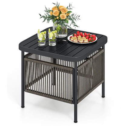 Outdoor Side Table with Umbrella Hole and Storage Shelf, Black Patio Coffee Tables at Gallery Canada