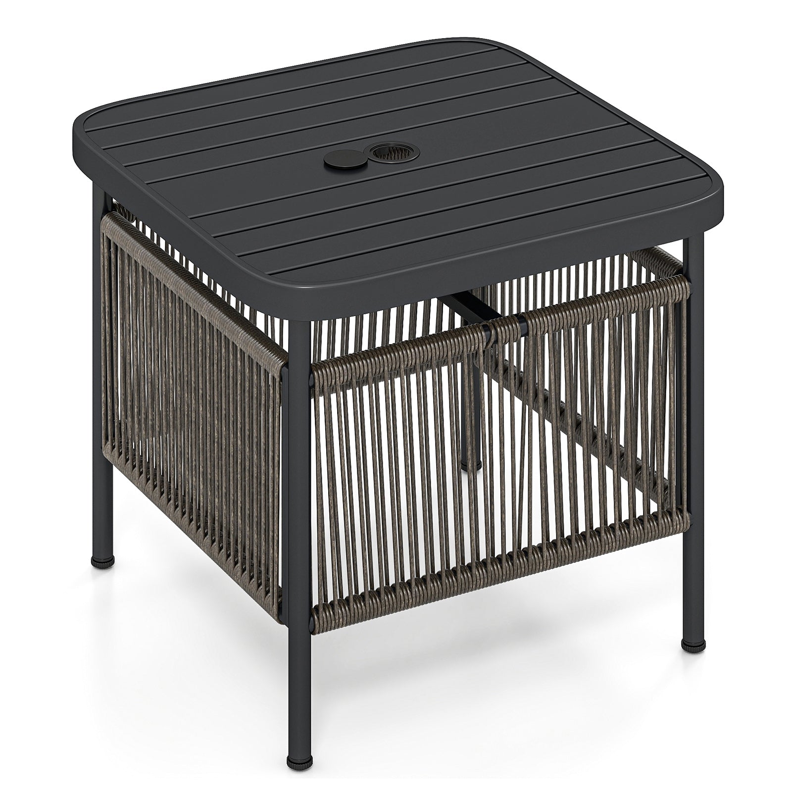 Outdoor Side Table with Umbrella Hole and Storage Shelf, Black Patio Coffee Tables at Gallery Canada