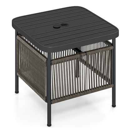 Outdoor Side Table with Umbrella Hole and Storage Shelf, Black Patio Coffee Tables at Gallery Canada