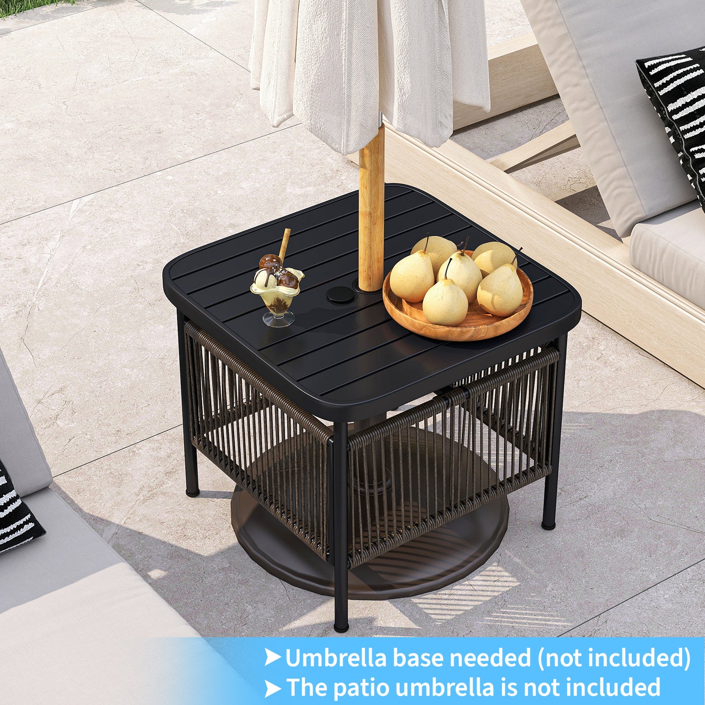 Outdoor Side Table with Umbrella Hole and Storage Shelf, Black Patio Coffee Tables at Gallery Canada