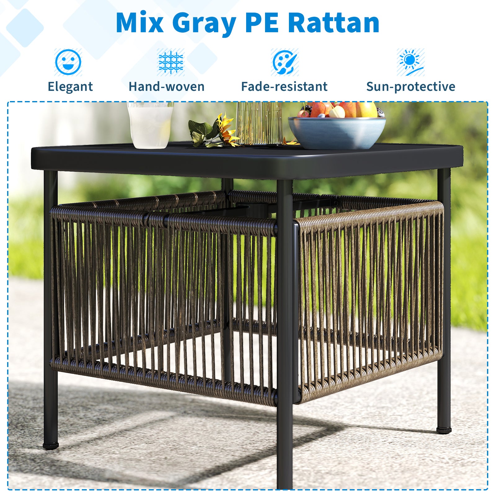Outdoor Side Table with Umbrella Hole and Storage Shelf, Black Patio Coffee Tables at Gallery Canada