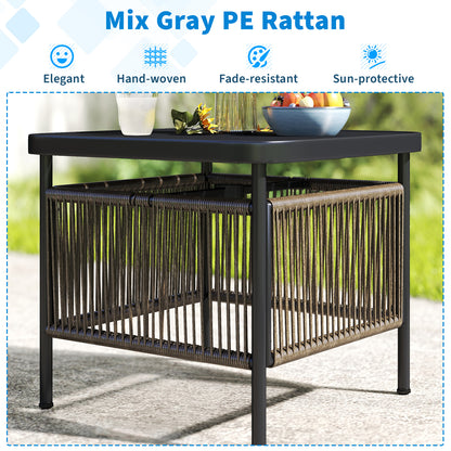 Outdoor Side Table with Umbrella Hole and Storage Shelf, Black Patio Coffee Tables at Gallery Canada
