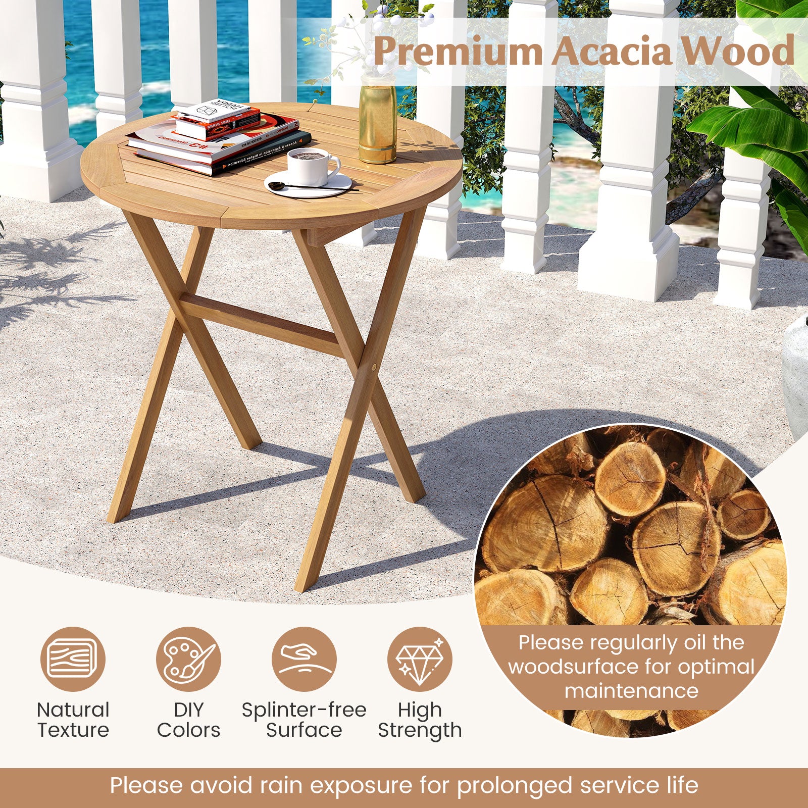 Outdoor Side Table with Slatted Tabletop and X-Shaped Structure Patio Dining Tables at Gallery Canada