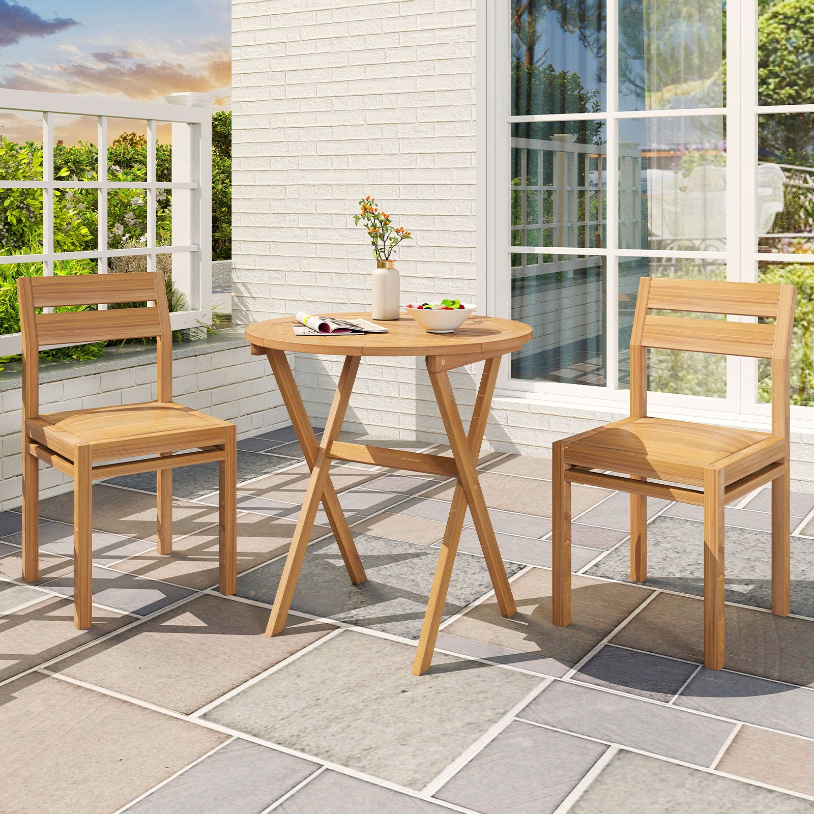 Outdoor Side Table with Slatted Tabletop and X-Shaped Structure Patio Dining Tables at Gallery Canada