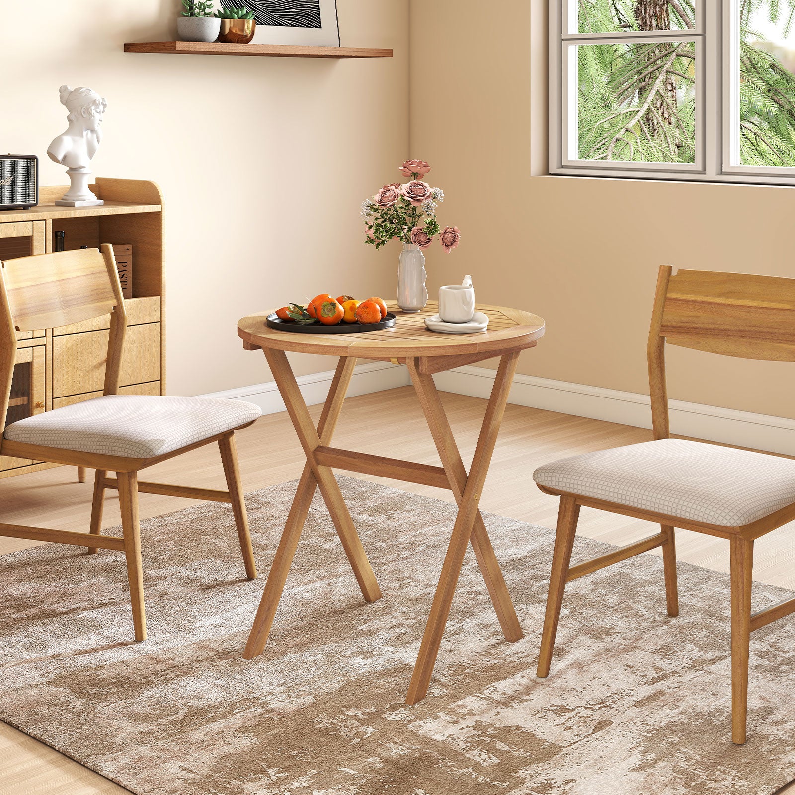 Outdoor Side Table with Slatted Tabletop and X-Shaped Structure Patio Dining Tables at Gallery Canada