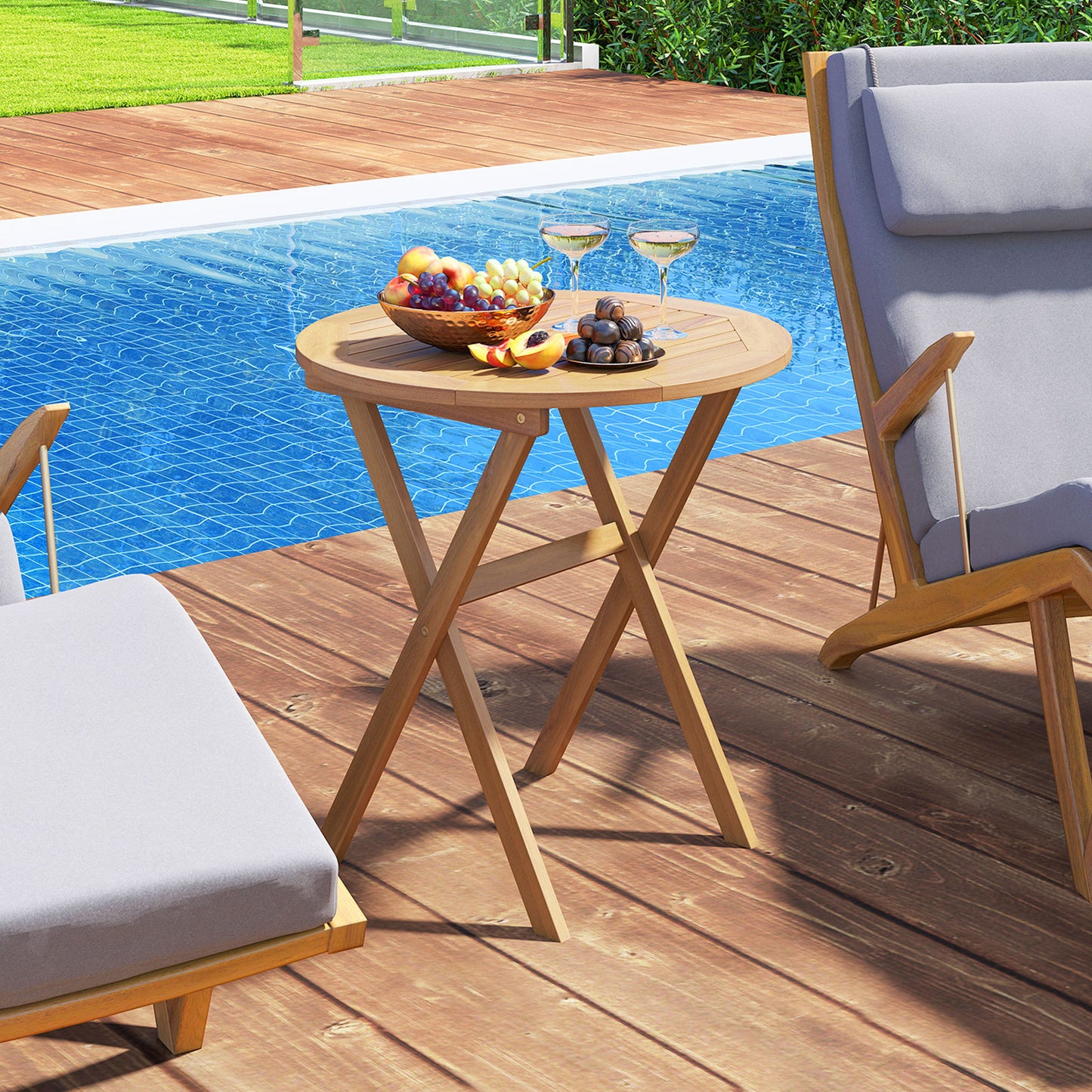 Outdoor Side Table with Slatted Tabletop and X-Shaped Structure Patio Dining Tables at Gallery Canada