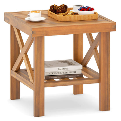 Outdoor Side Table with Storage Shelf for Small Space, Natural Patio Coffee Tables at Gallery Canada