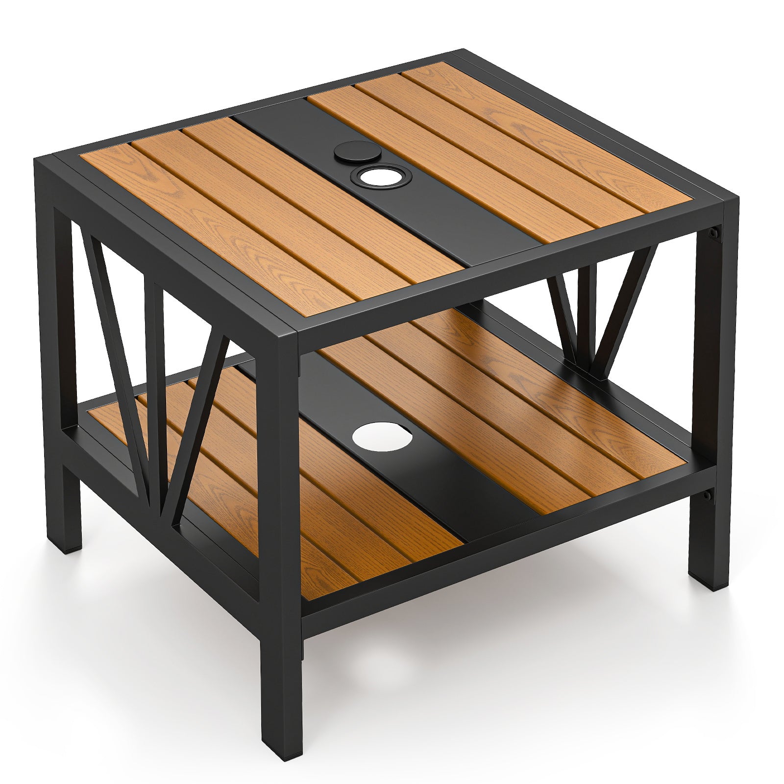 Outdoor Side Table with Umbrella Hole and Storage Shelf for Porch Patio Coffee Tables Options at Gallery Canada