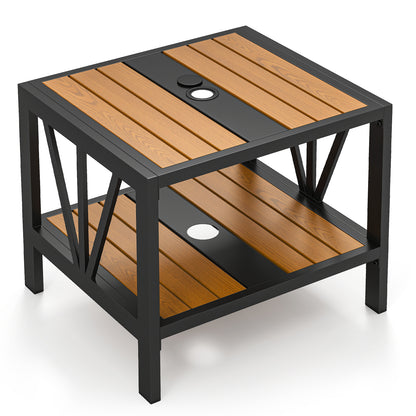 Outdoor Side Table with Umbrella Hole and Storage Shelf for Porch Patio Coffee Tables Options at Gallery Canada