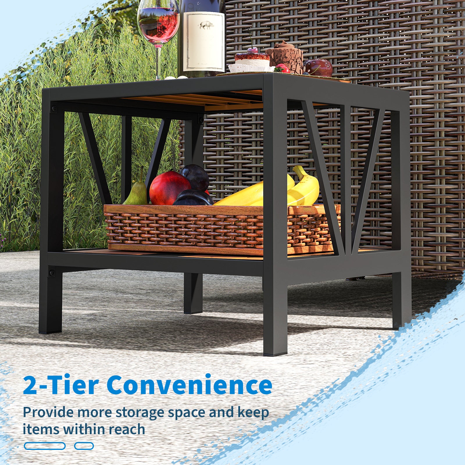 Outdoor Side Table with Umbrella Hole and Storage Shelf for Porch Patio Coffee Tables at Gallery Canada