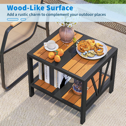 Outdoor Side Table with Umbrella Hole and Storage Shelf for Porch Patio Coffee Tables at Gallery Canada