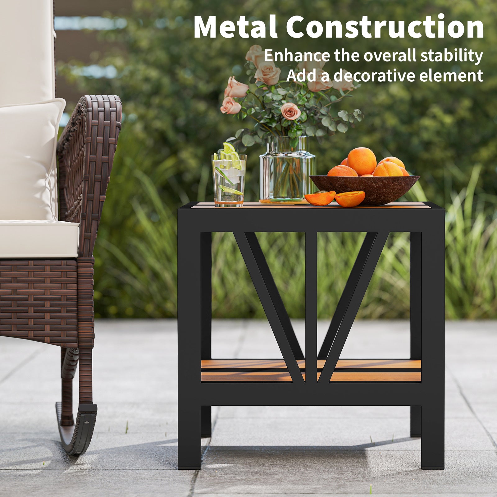 Outdoor Side Table with Umbrella Hole and Storage Shelf for Porch Patio Coffee Tables at Gallery Canada