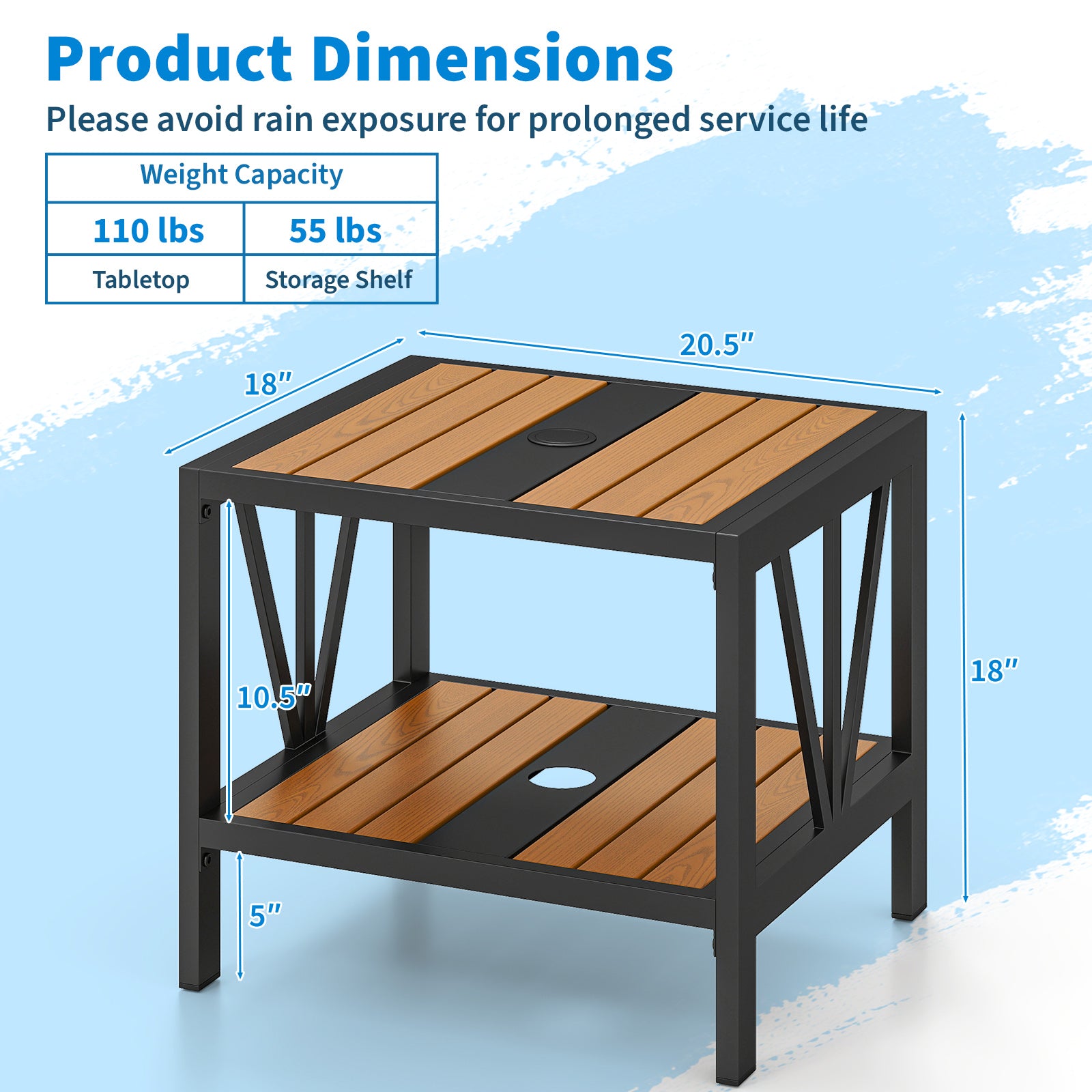 Outdoor Side Table with Umbrella Hole and Storage Shelf for Porch Patio Coffee Tables at Gallery Canada