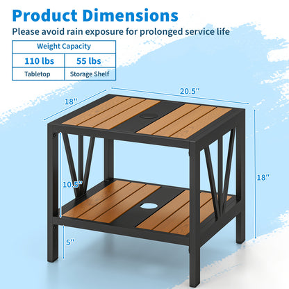 Outdoor Side Table with Umbrella Hole and Storage Shelf for Porch Patio Coffee Tables at Gallery Canada