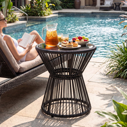 Outdoor Side Table, LED Warm Light, Tempered Glass Top, Black Patio Coffee Tables at Gallery Canada