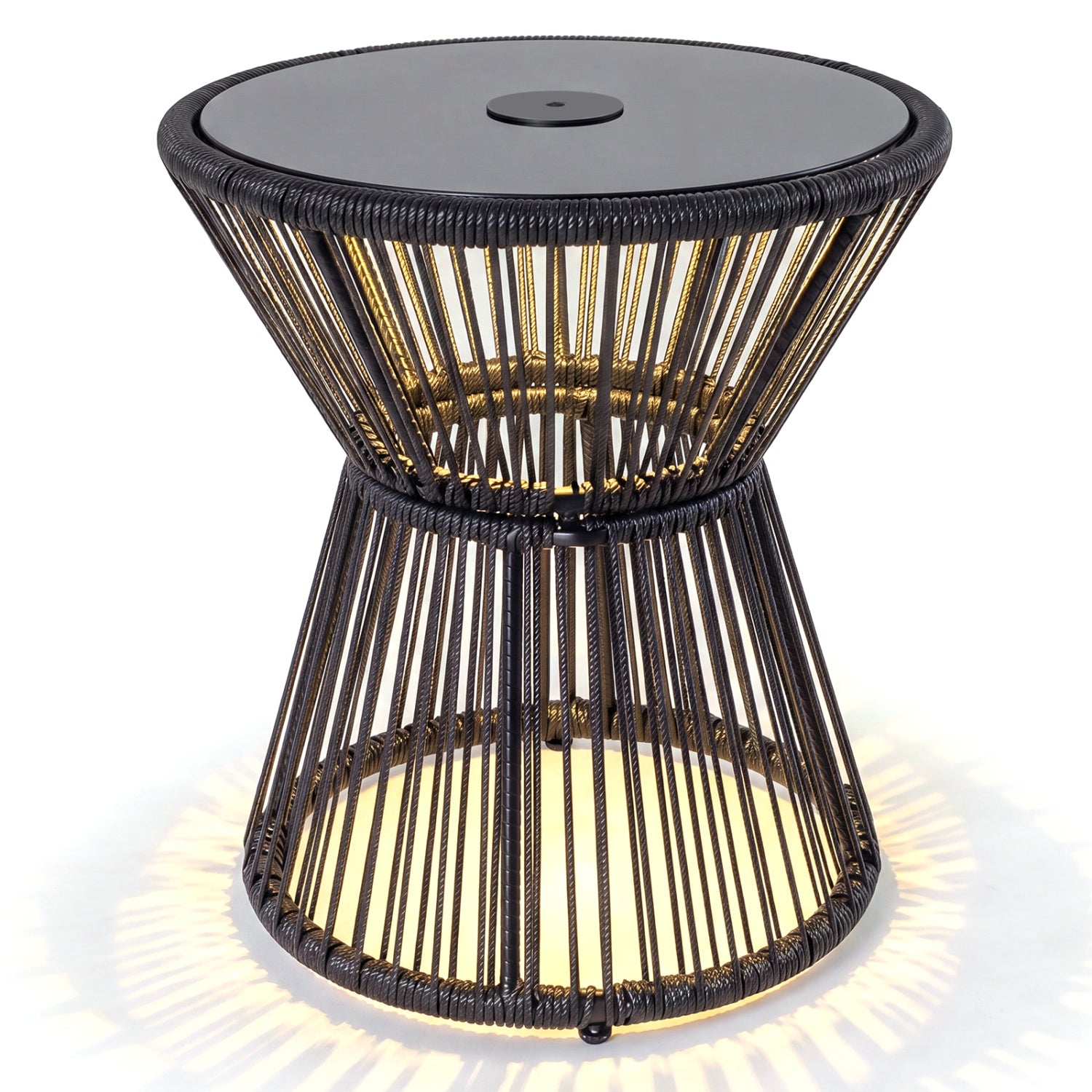 Outdoor Side Table, LED Warm Light, Tempered Glass Top, Black Patio Coffee Tables at Gallery Canada