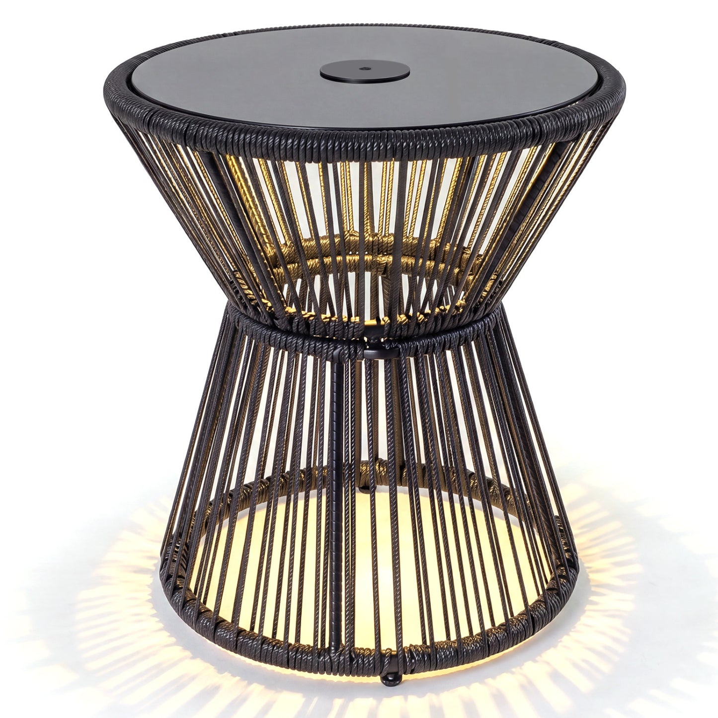 Outdoor Side Table, LED Warm Light, Tempered Glass Top, Black Patio Coffee Tables at Gallery Canada