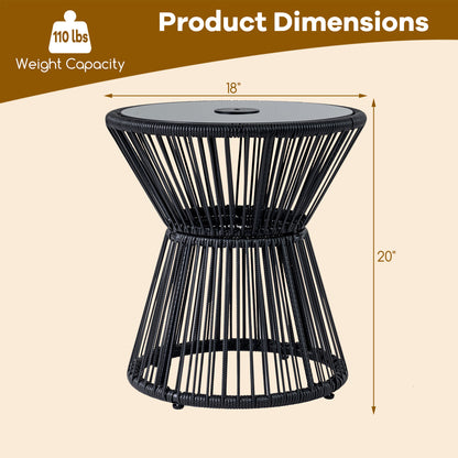 Outdoor Side Table, LED Warm Light, Tempered Glass Top, Black Patio Coffee Tables at Gallery Canada