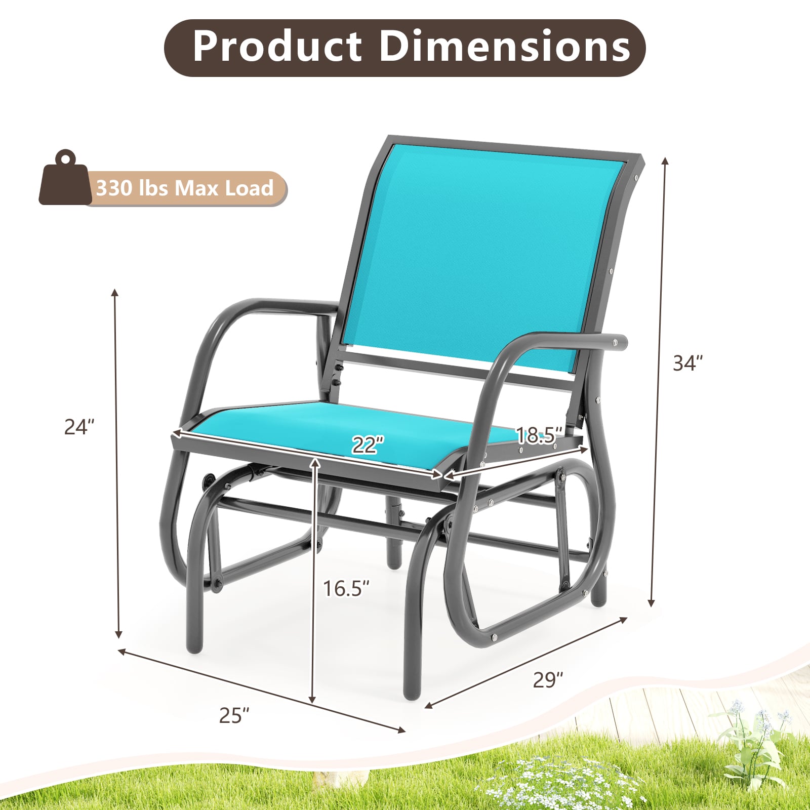 Outdoor Single Swing Glider Rocking Chair, Turquoise Patio Rocking Chairs & Gliders at Gallery Canada