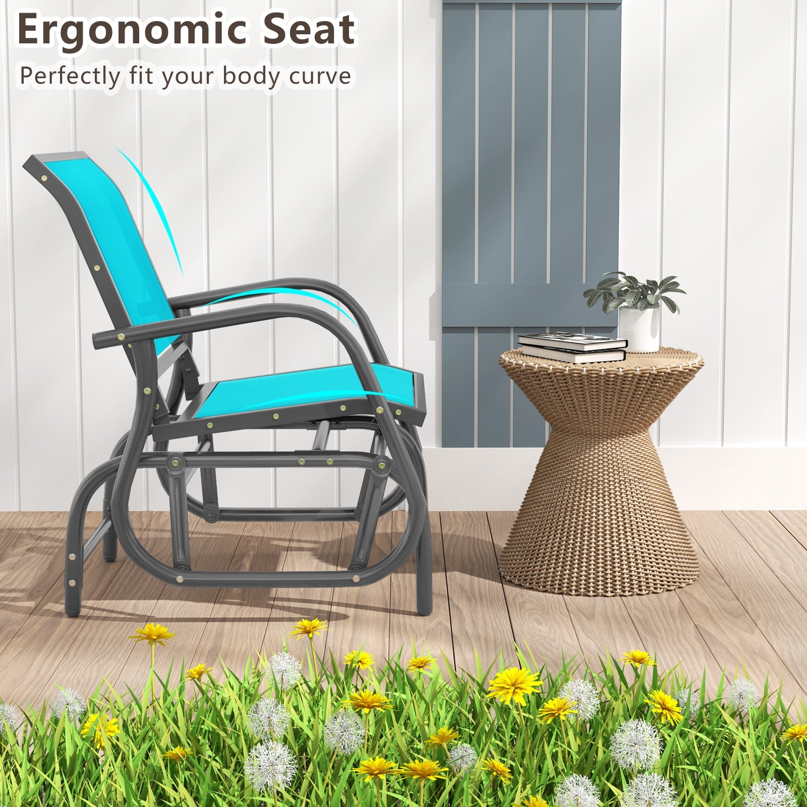 Outdoor Single Swing Glider Rocking Chair, Turquoise Patio Rocking Chairs & Gliders at Gallery Canada