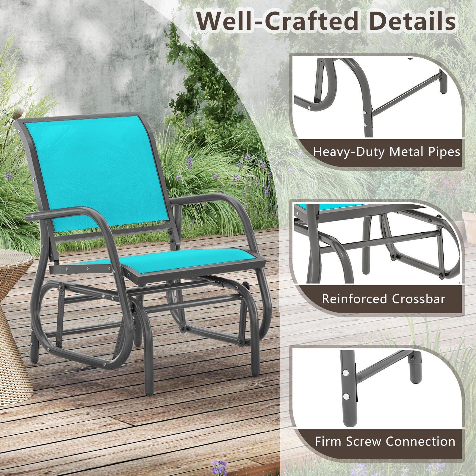Outdoor Single Swing Glider Rocking Chair, Turquoise Patio Rocking Chairs & Gliders at Gallery Canada