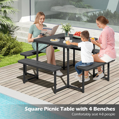 Square Picnic Table Bench Set For 4-8 People, Black