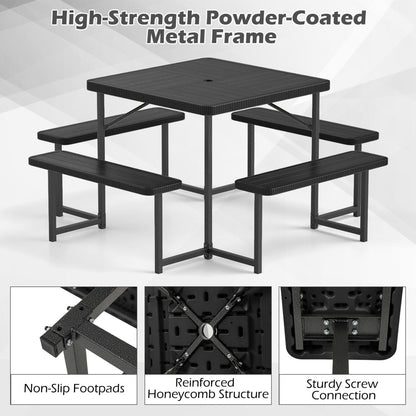 Square Picnic Table Bench Set For 4-8 People, Black