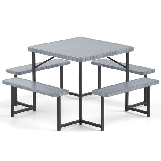 Square Picnic Table Bench Set, 4-8 People, Umbrella Hole, Gray Picnic Tables Gray at Gallery Canada