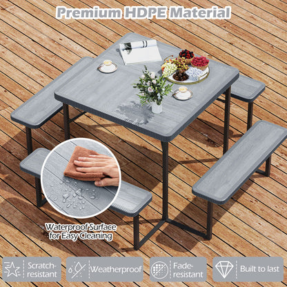 Square Picnic Table Bench Set, 4-8 People, Umbrella Hole, Gray