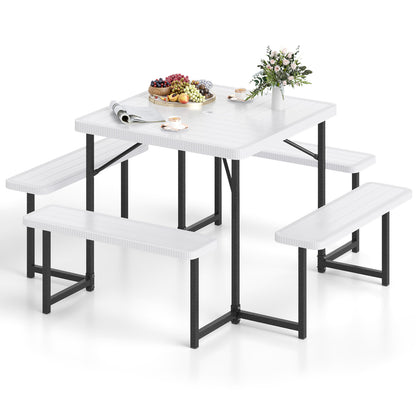 Square Picnic Table Bench Set, 4-8 People, Umbrella Hole, White Picnic Tables at Gallery Canada