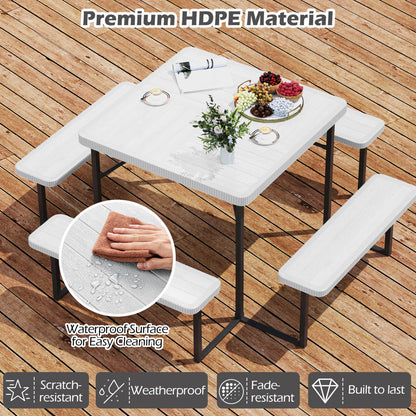 Square Picnic Table Bench Set, 4-8 People, Umbrella Hole, White Picnic Tables at Gallery Canada