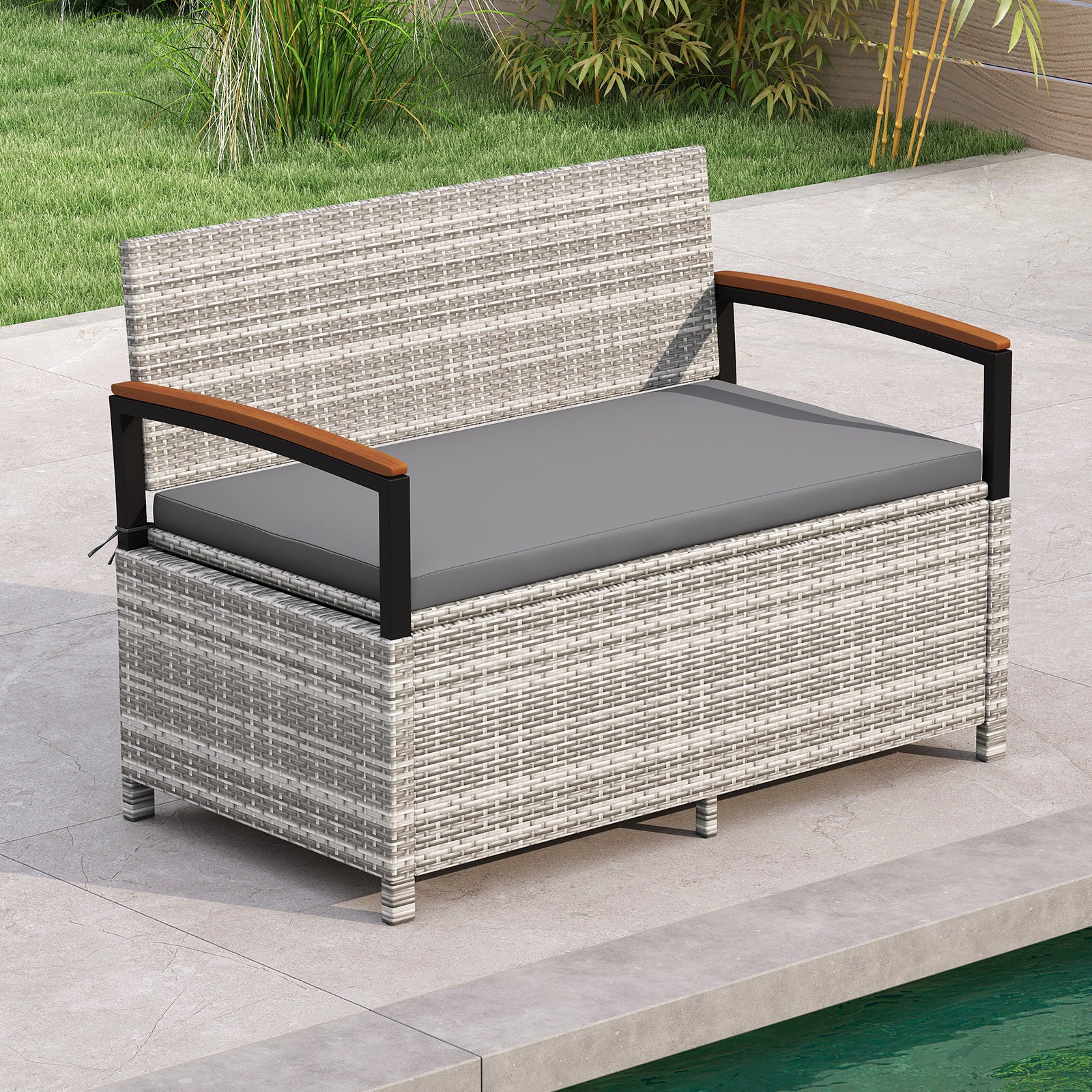 Outdoor Storage Bench Deck Box, With Cushion, Gray Sheds & Outdoor Storage at Gallery Canada