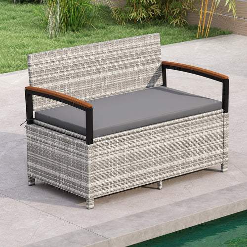 Outdoor Storage Bench Deck Box, With Cushion, Gray