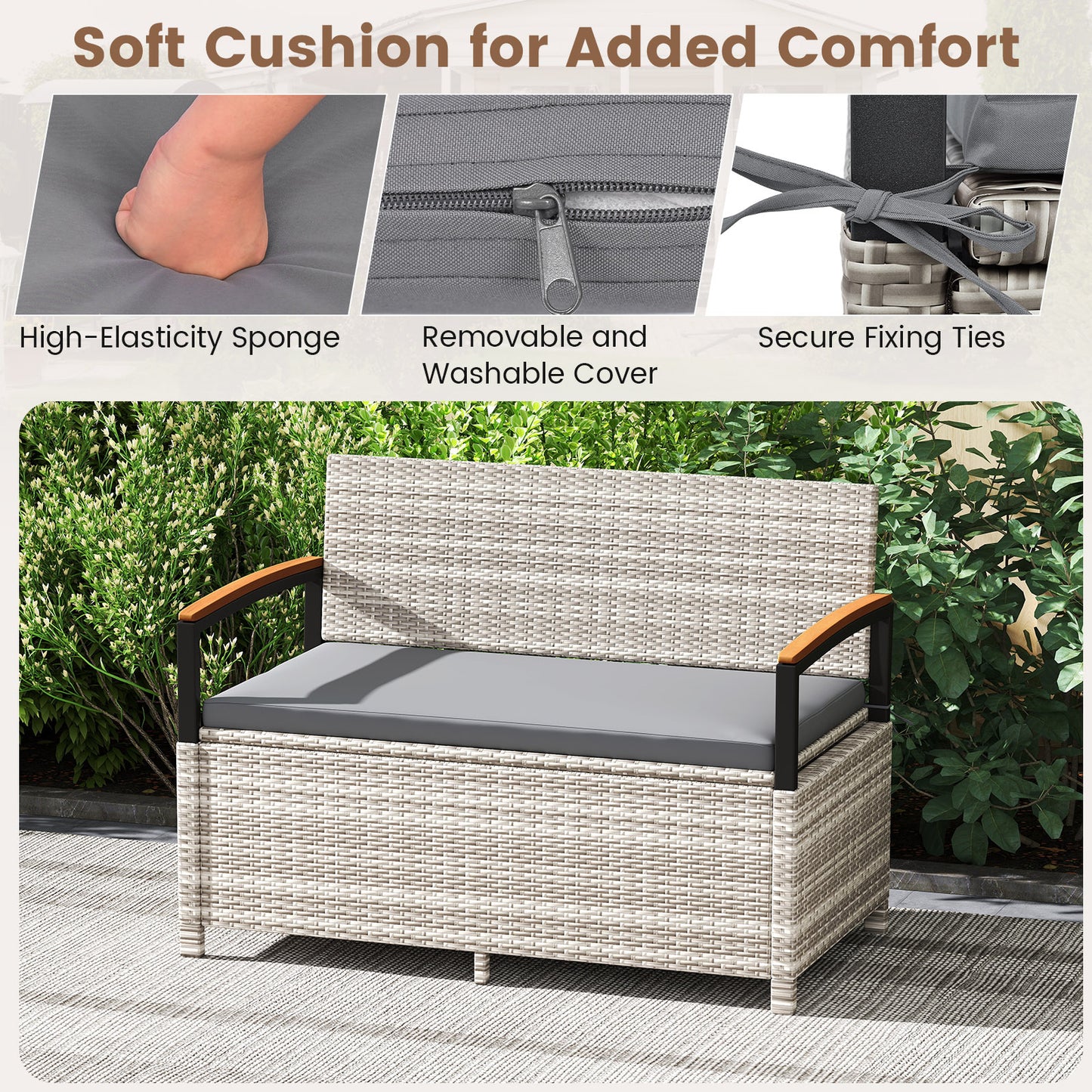 Outdoor Storage Bench Deck Box, With Cushion, Gray Sheds & Outdoor Storage at Gallery Canada