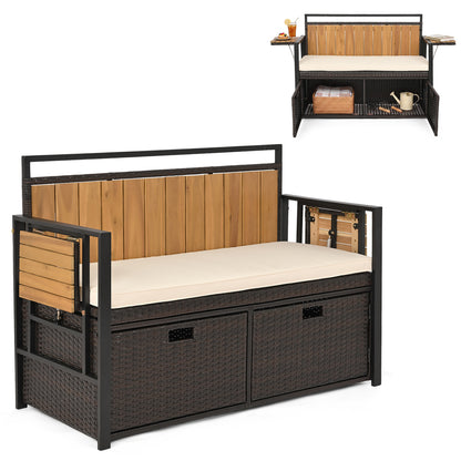 Outdoor Storage Bench with 2 Side Tables and 2-Seater Bench Seat Sheds & Outdoor Storage Brown + White + Natural at Gallery Canada
