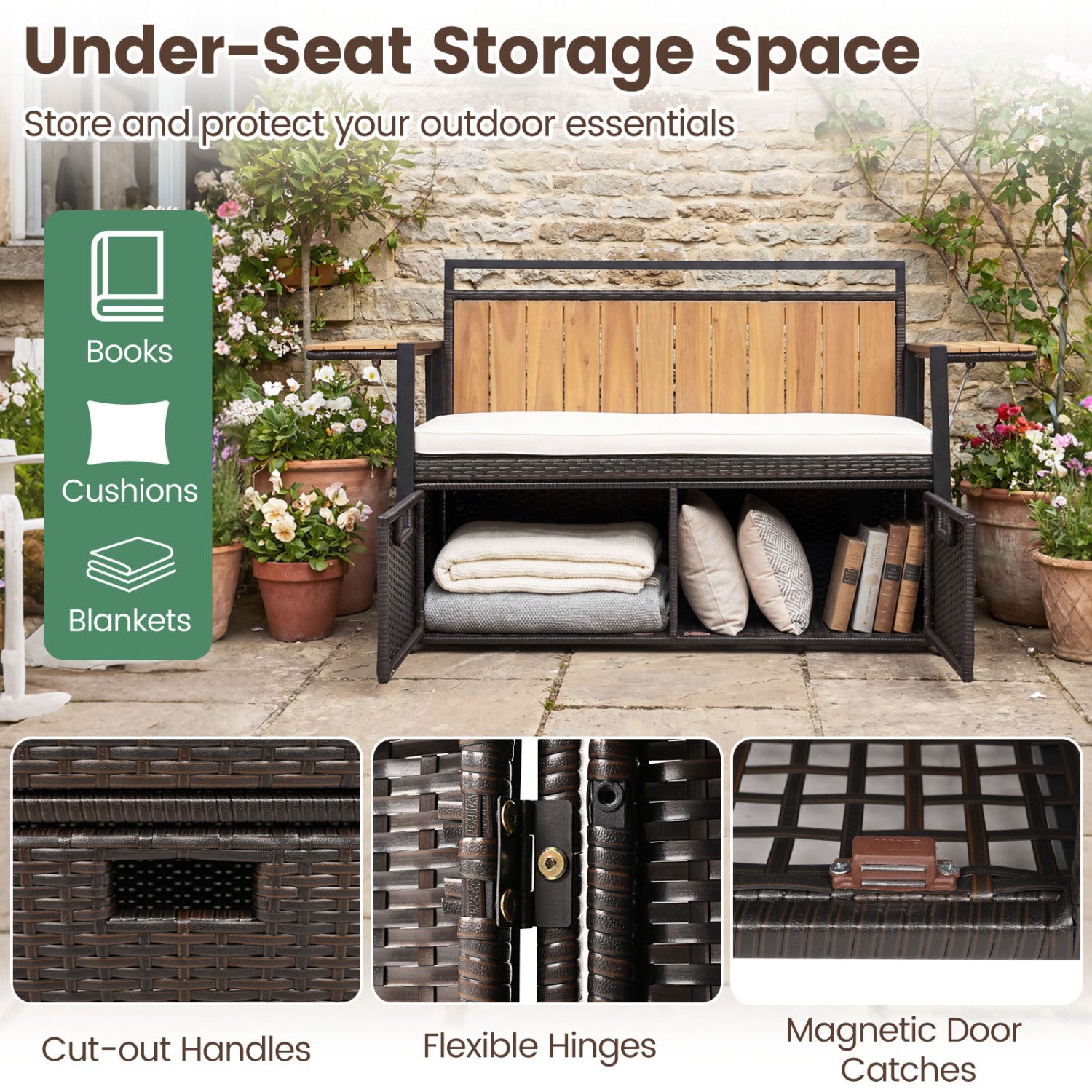 Outdoor Storage Bench with 2 Side Tables and 2-Seater Bench Seat Sheds & Outdoor Storage at Gallery Canada