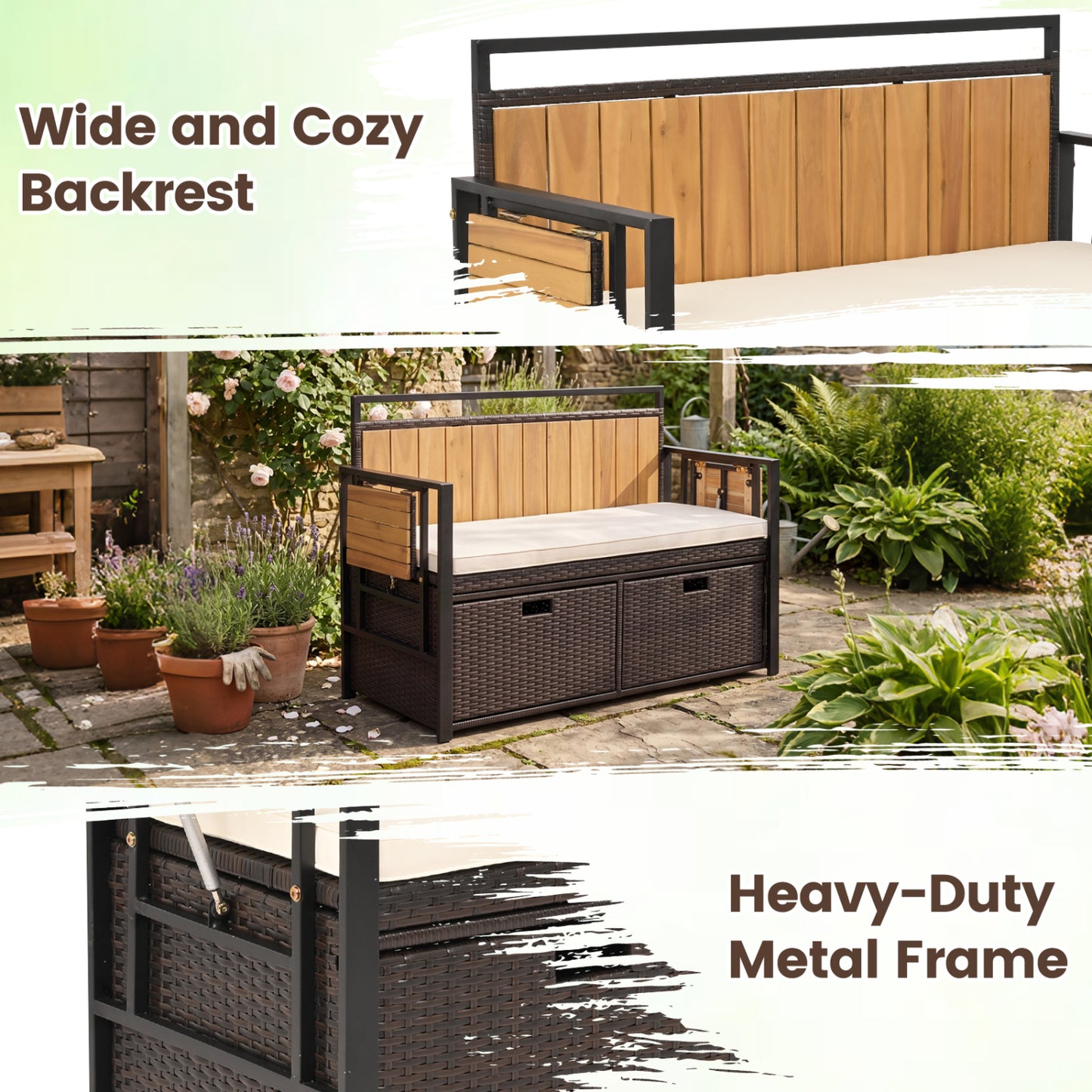 Outdoor Storage Bench with 2 Side Tables and 2-Seater Bench Seat Sheds & Outdoor Storage at Gallery Canada