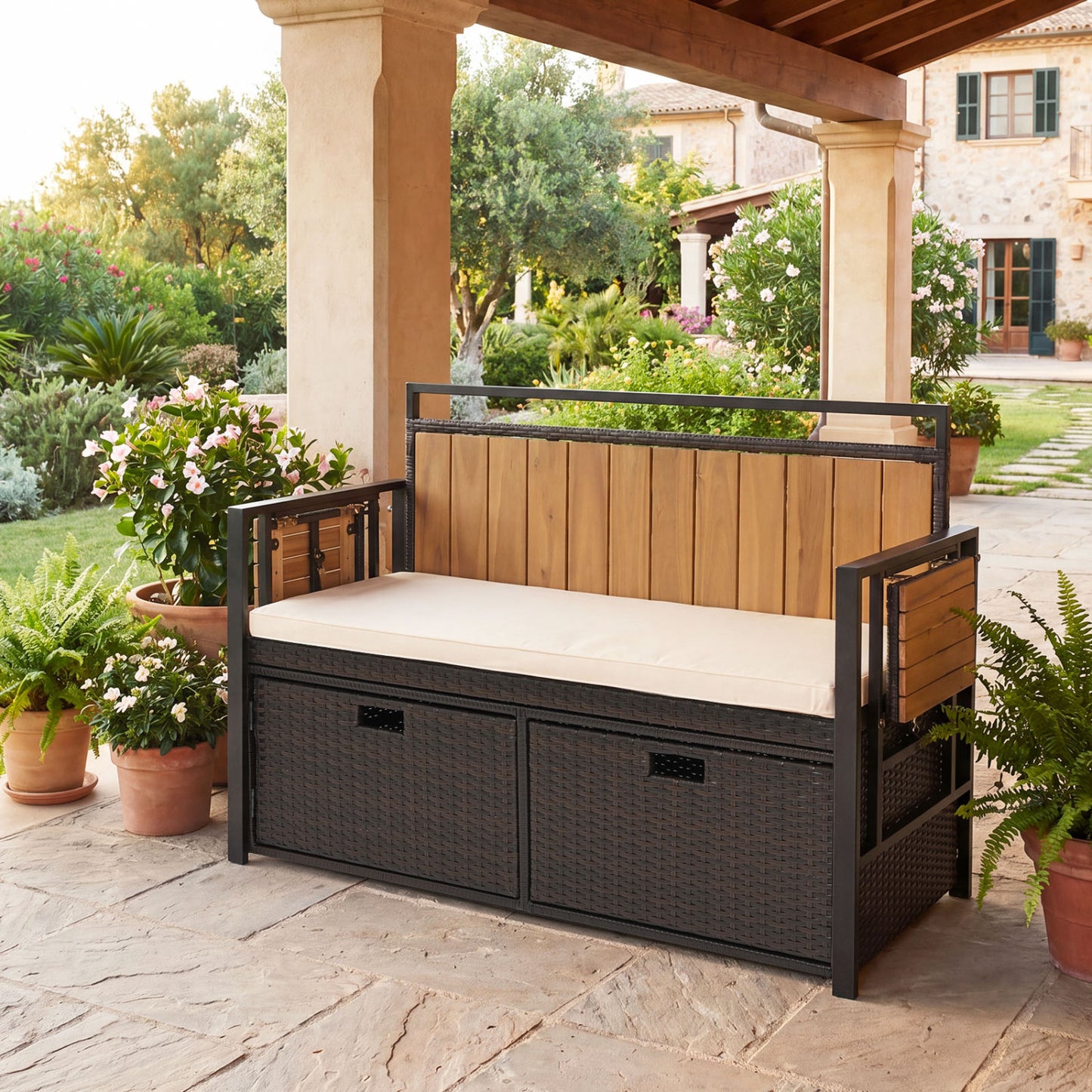 Outdoor Storage Bench with 2 Side Tables and 2-Seater Bench Seat Sheds & Outdoor Storage at Gallery Canada