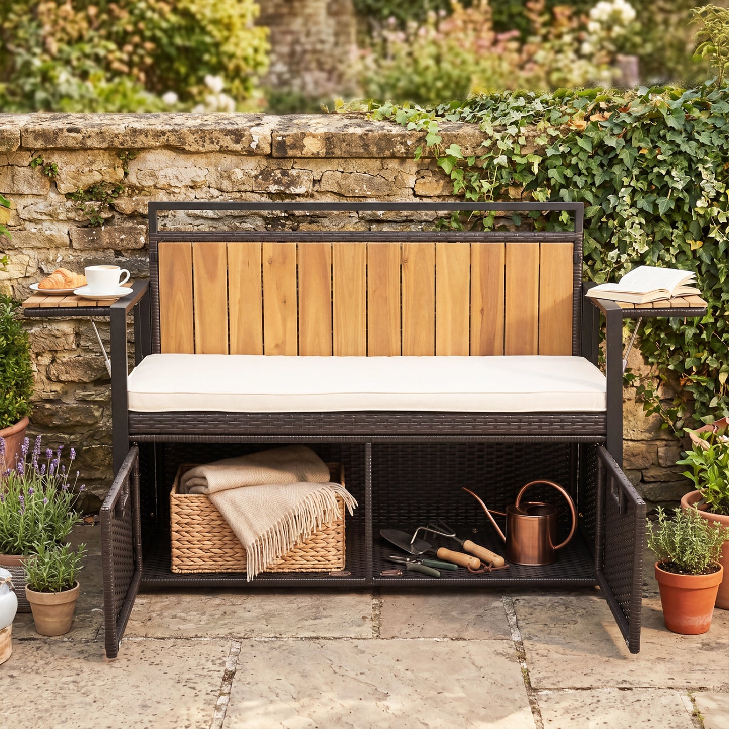Outdoor Storage Bench with 2 Side Tables and 2-Seater Bench Seat Sheds & Outdoor Storage at Gallery Canada