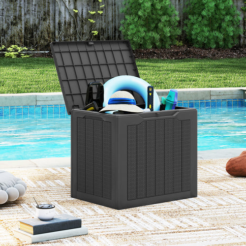 Outdoor Storage Box 25 Gallon Deck Box with Lockable Lid and Wicker-woven Texture, Black